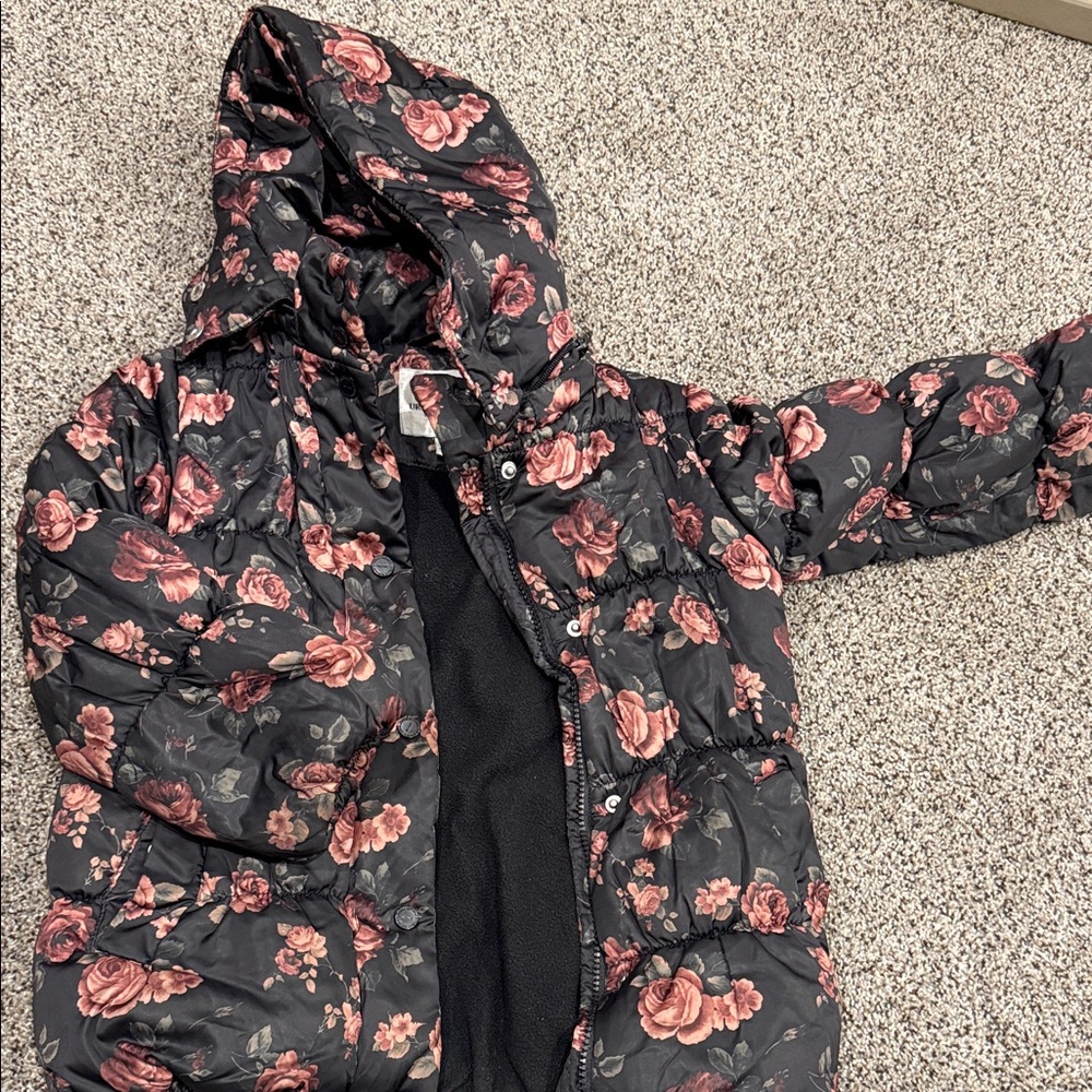 Urban Republic Black and Pink Floral Puffer Jacket